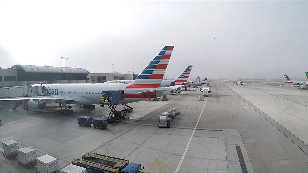 American Airlines planes parked at LAX