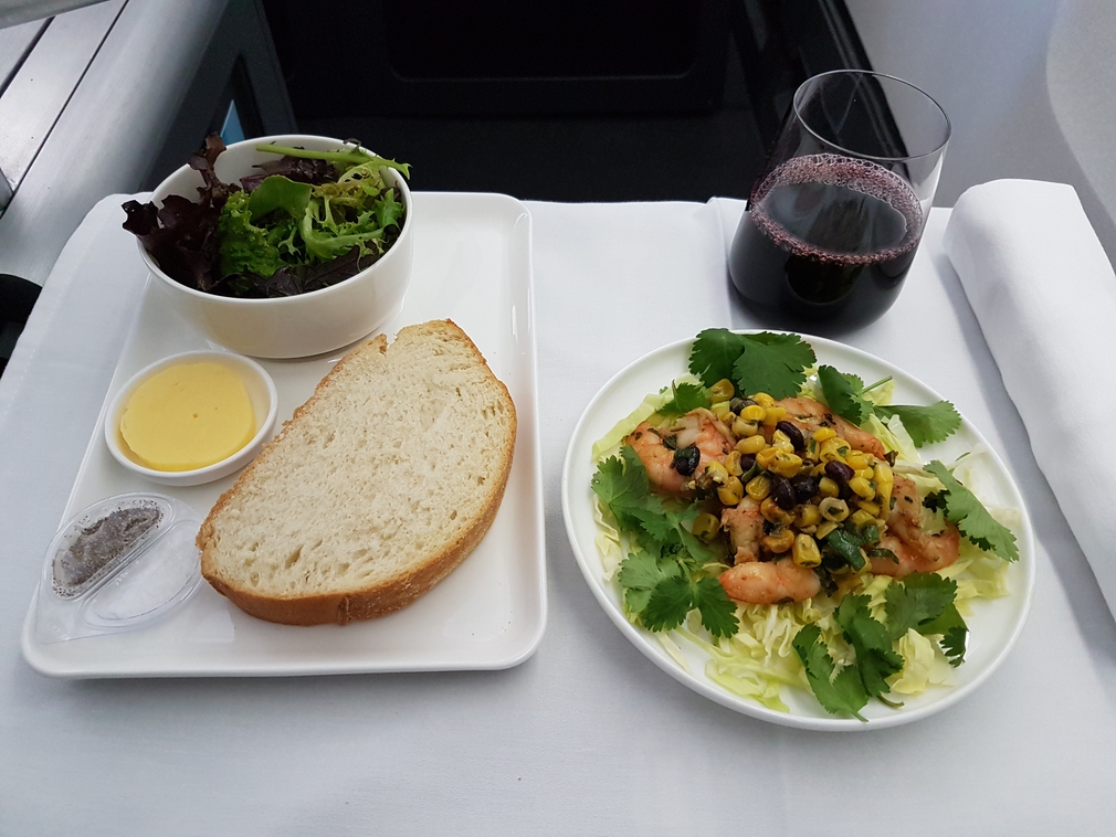 Qantas business class dinner