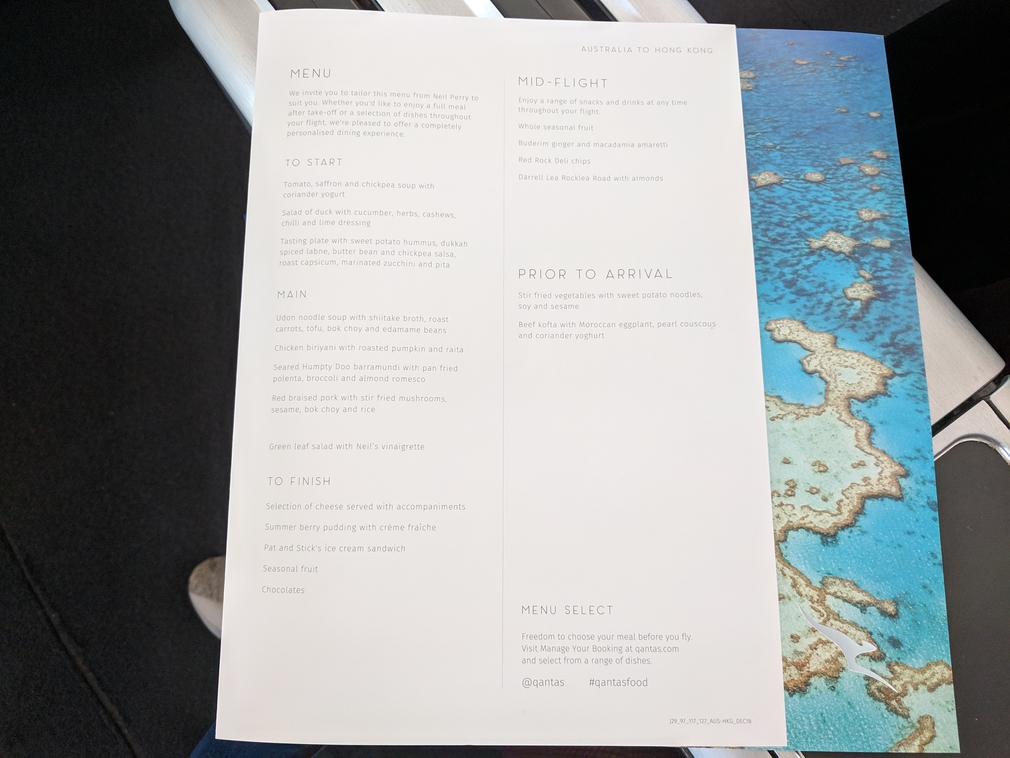 QF127 Business Class menu