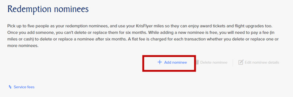 Adding a redemption nominee Krisflyer