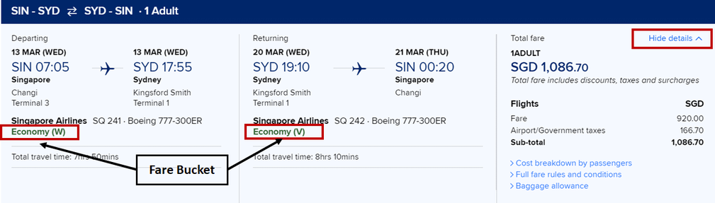 Booking tickets from Singapore to Sydney