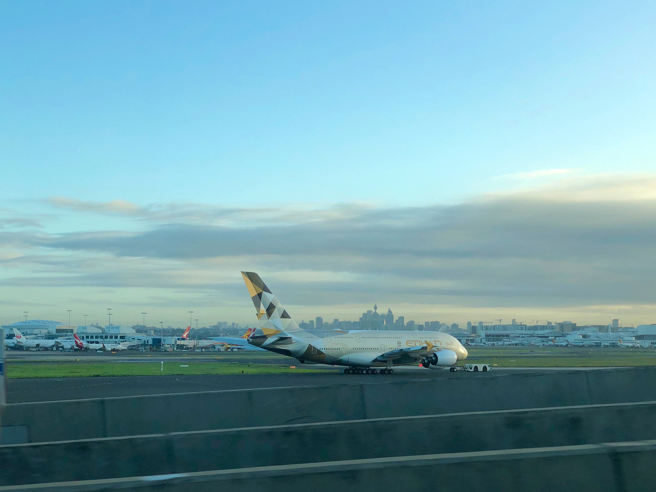 The Etihad A380 taxiing out at Sydney Airport