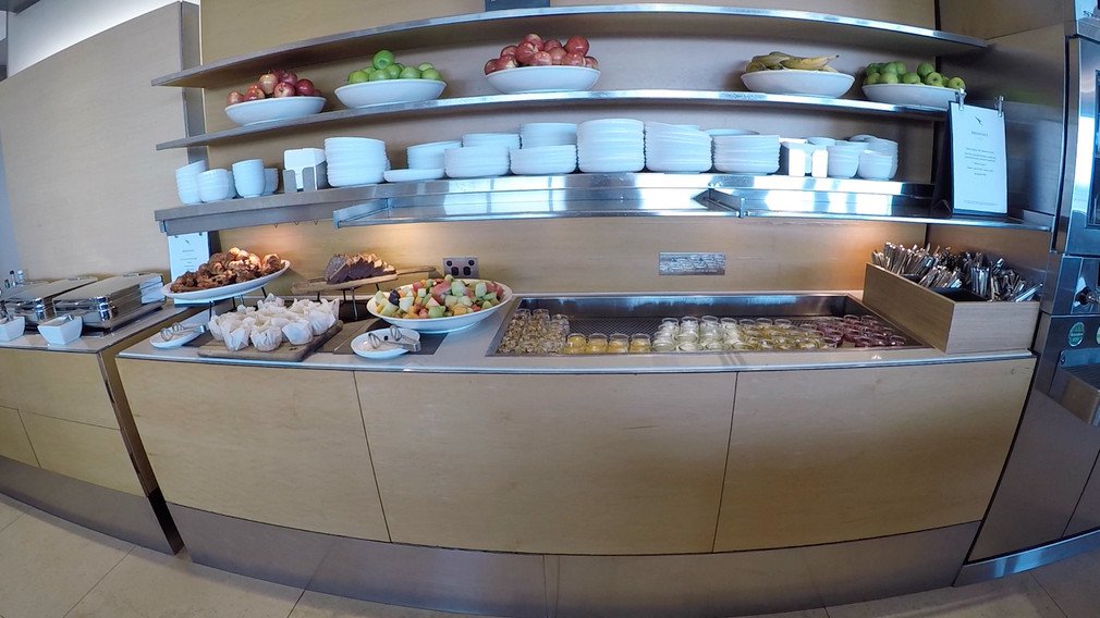 Food and drink selection in Qantas Business Lounge at Sydney International Airport