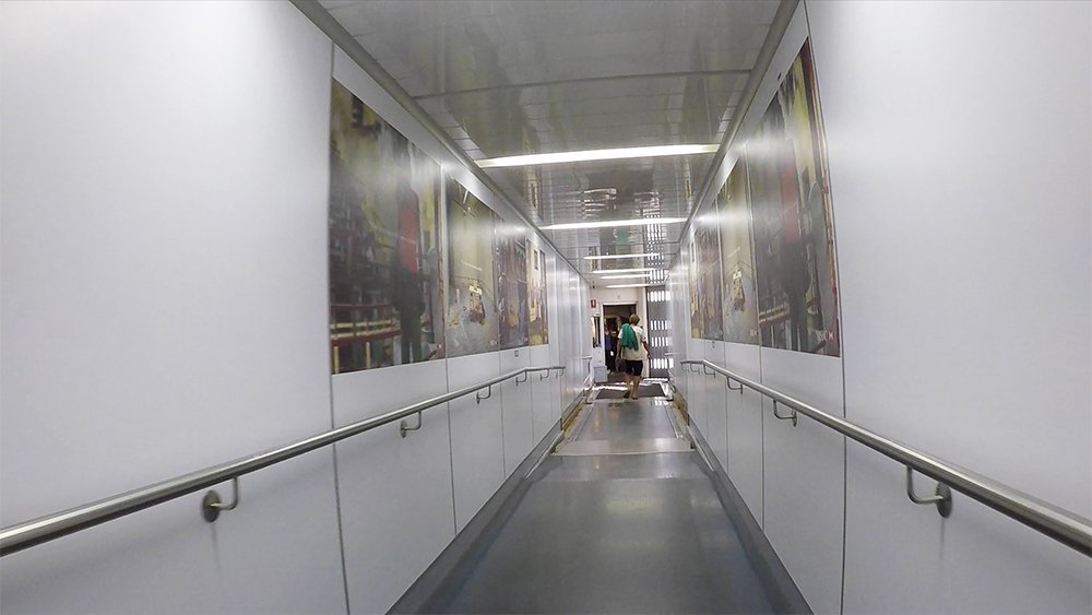 Inside the jet bridge at Sydney International Airport