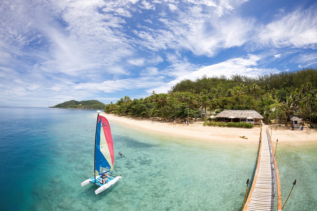Fiji beach and catamaran